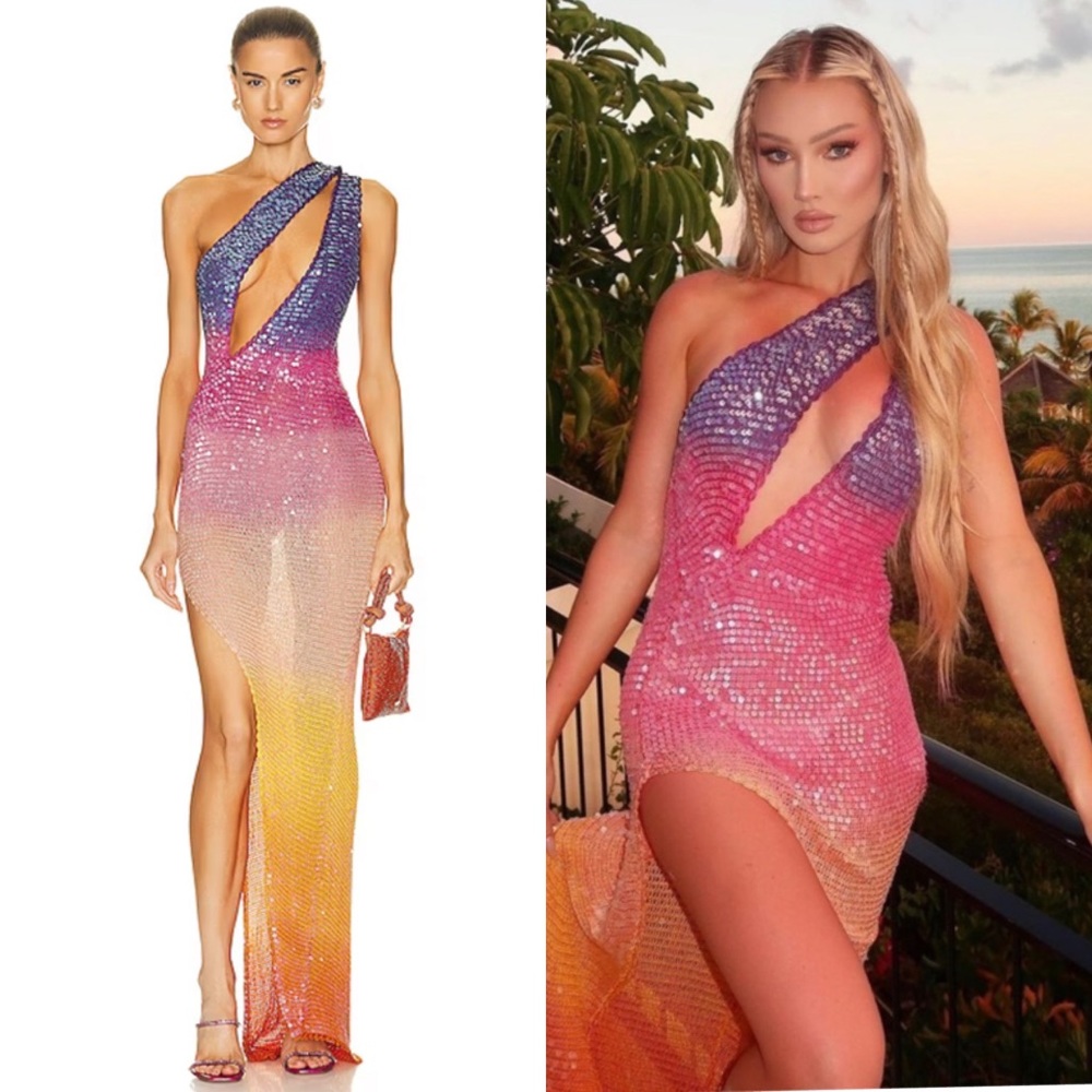 Retrofete Gradient Sequin Maxi Dress in Purple Pink Orange